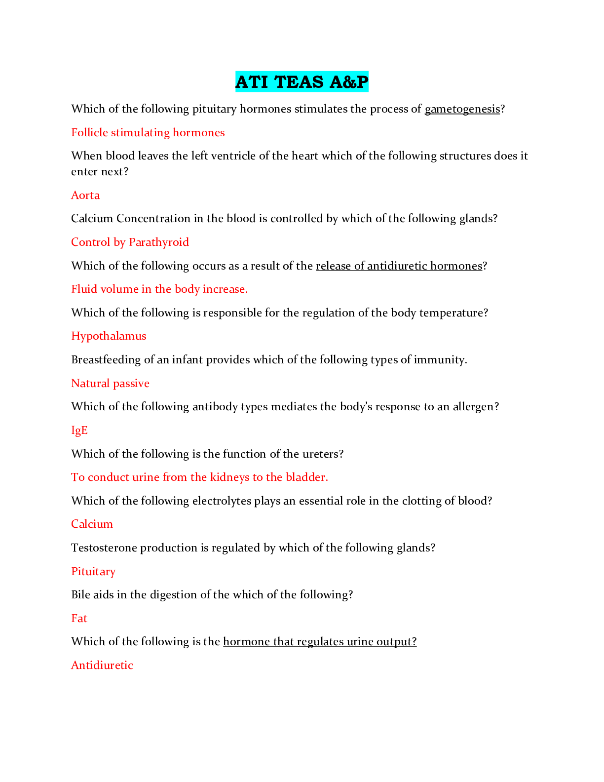 Preview image for ATI TEAS A&P Latest